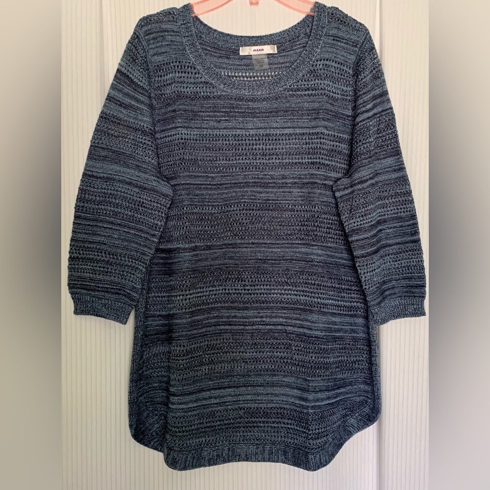 Alia Lightweight Knit Sweater Blue 3/4 Length Sleeves Size Large